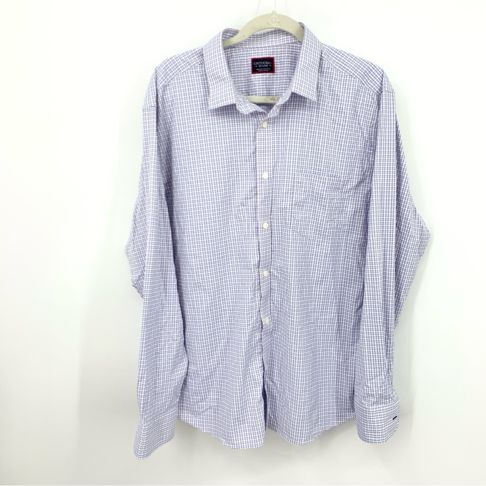 Untuckit Men Size XXL Shirt Button Down Long Sleeve‎ Top Blue Pink Check Nylon